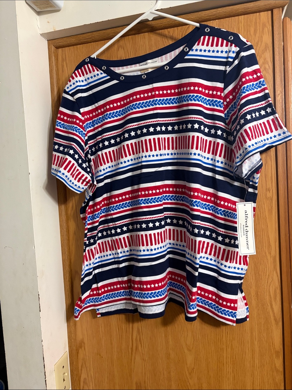 Alfred Dunner Navy, Red & White Short Sleeve Crewneck Top